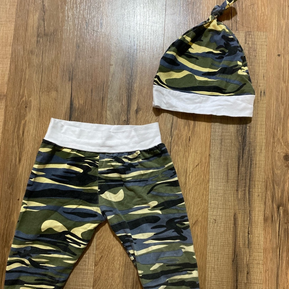 Two piece camo hat and pants set